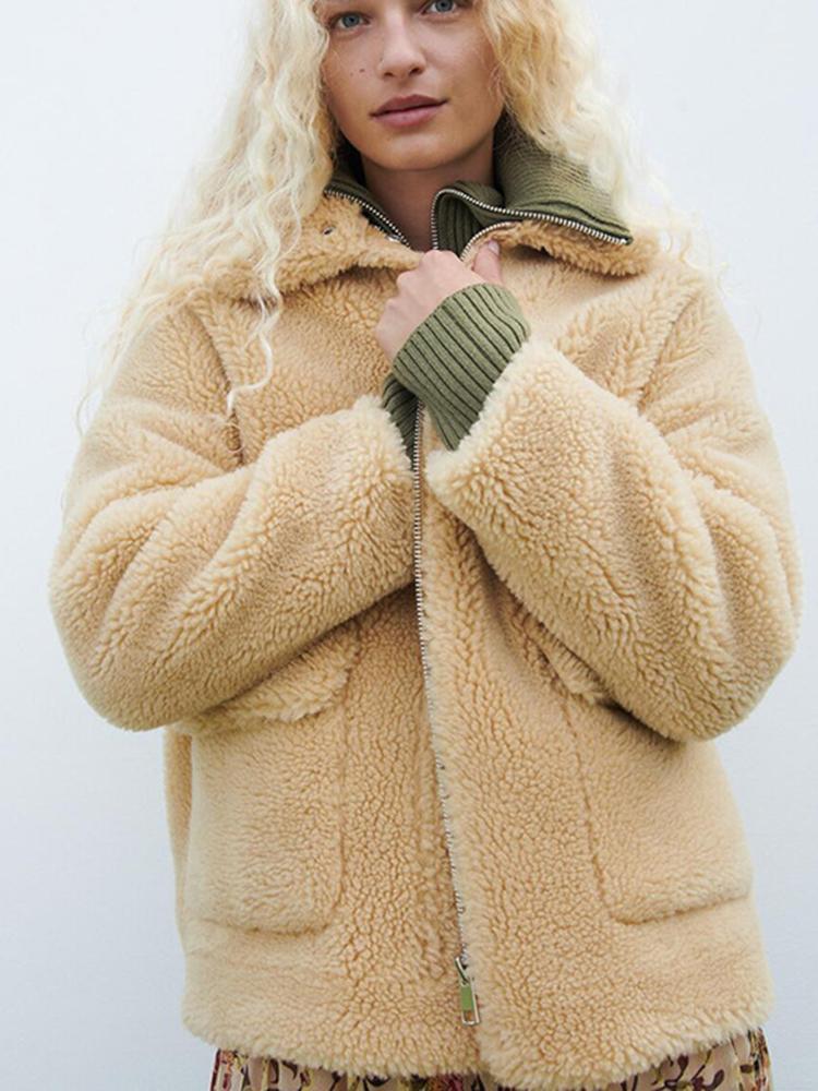 

Women's Jackets HWLZLTZHT Artificial Fur Coat Women 2021 Winter Lambswool Zipper Fleece Outerwear Soft Long Sleeve Jacket Outwear, Black;brown