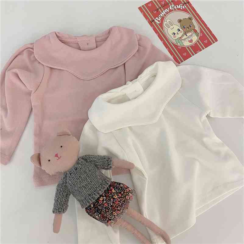 

Baby girls 0-2 years cute Petals collar long sleeve base T shirts cotton soft solid color all-match Tops 210708, White