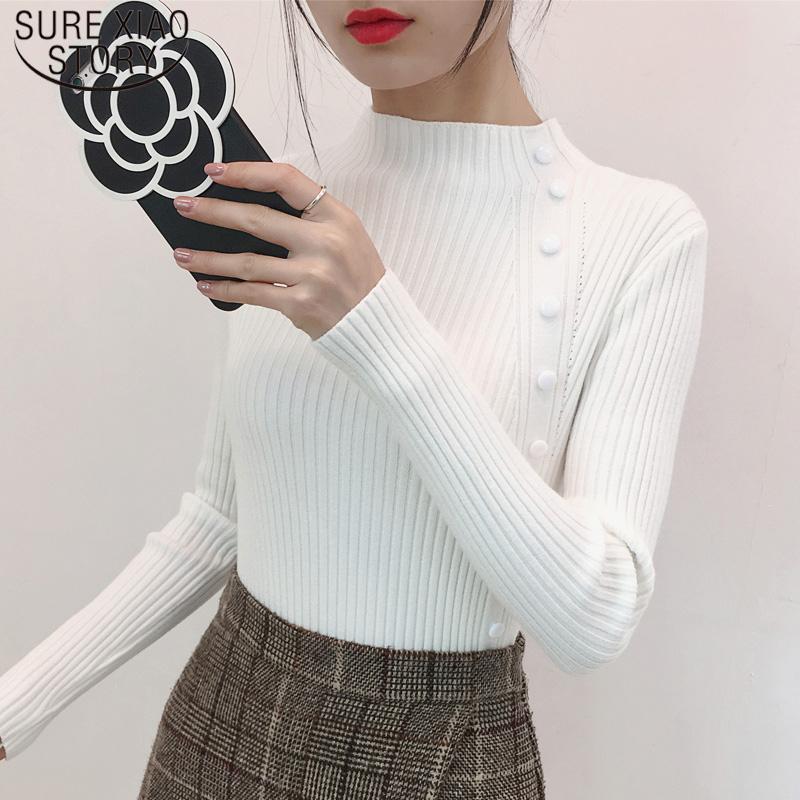 

Women's Sweaters Fashion Turtleneck Cashmere Solid Clothes Women 2022 Autumn Winter Pullover Button Half-high Collar 6576 50, White;black