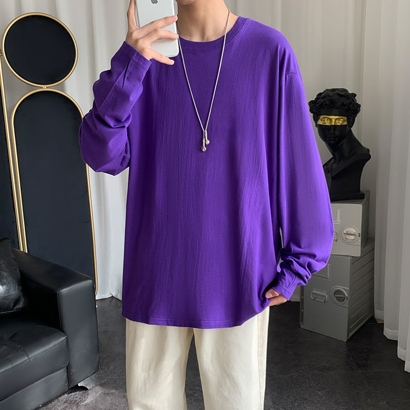 

2021 New Spring Autumn Cotton T-shirt Men's Fashion Solid Color O-neck t Shirt Men Streetwear Long-sleeved Tshirt Mens Tops Qmwd, Black