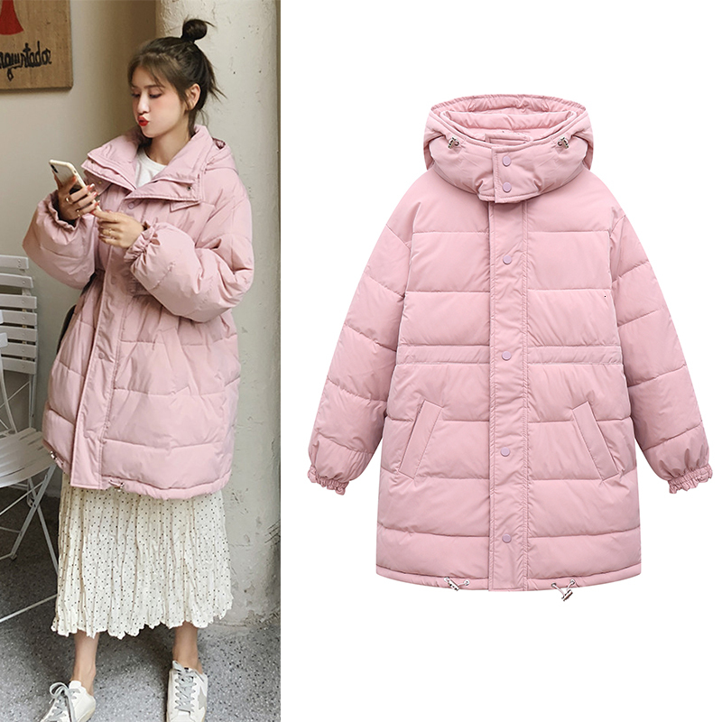 

2021 Waist Drawstring Long Girls Women Thick Warm Down Cotton Parka Coat Winter Jacket New Top Korean Trend Fashion Outwear Adlv, Black