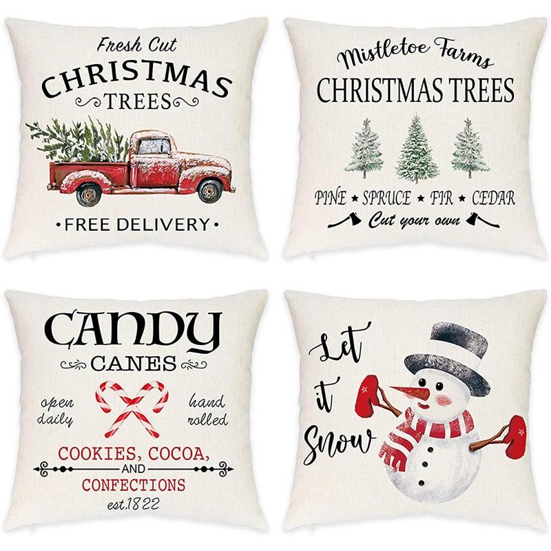 

Pillow Case Christmas Covers 18X18 Set Of 4 Farmhouse Throw Pillows Snowman Decoratives For Couch
