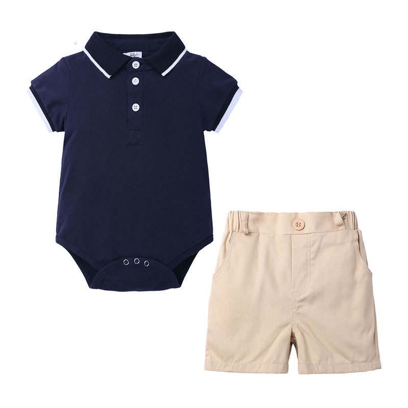 

2021 New Fashion Toddler Set Summer Baby Boy Short Sleeve V-neck Tops+shorts Cotton Newborn Clothes 6-24 Months 15cm, Beige