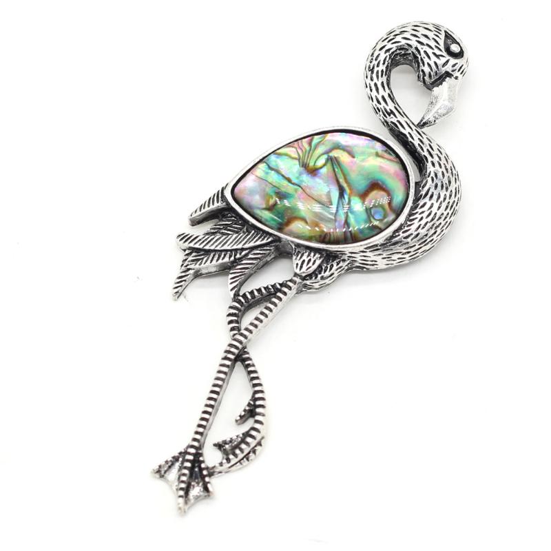 

Charms Natural Stone Pendant Alloy Ostrich Animal Shape DIY Necklace Exquisite Jewelry Design Accessories 30x80mm, Bronze;silver