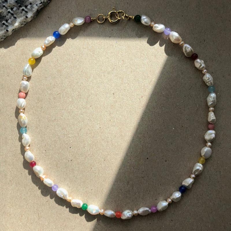 

Chokers 2022 Luxury Exquisite Irregular Natural Freshwater Pearl Colored Stone Necklace Bohemian Trendy High Quality Real Jewelry