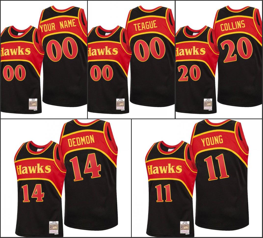 

Atlanta Hawks Men Trae Young John Collins Jeff Teague Dewayne Dedmon NBA 2020 Reload Classic Black Custom Jersey, Black;red