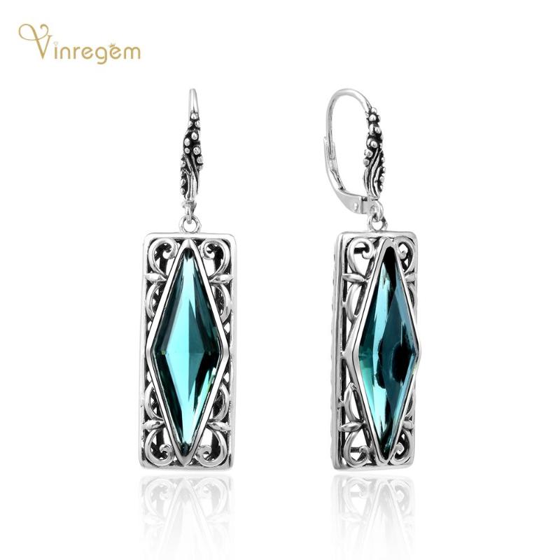 

Dangle & Chandelier Vinregem Vintage 925 Sterling Silver Emerald Gemstone Personality Creative White Gold Drop Earrings For Women Fine Jewel