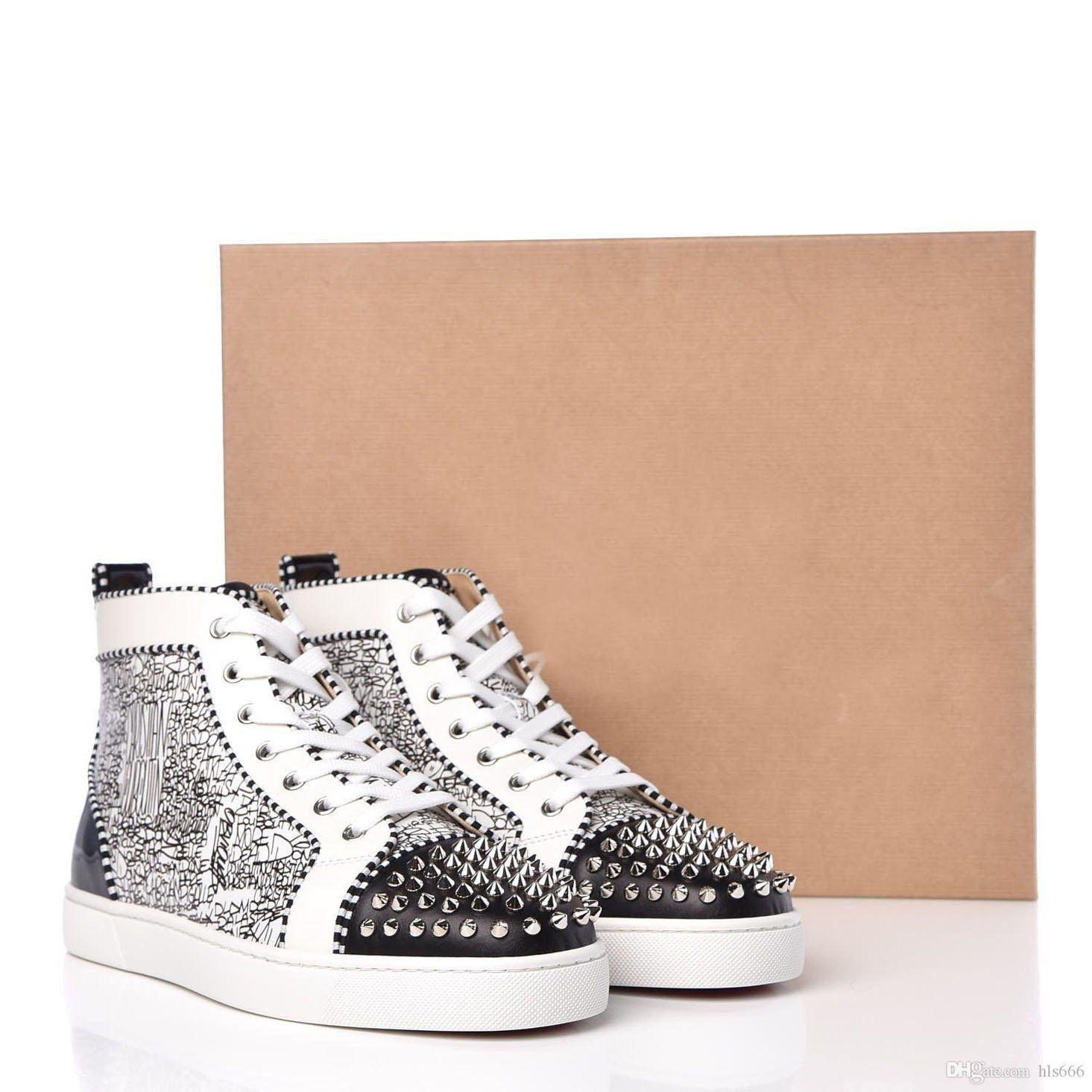 

Couple's Red Sole Bottoms Sneakers High Top Shoes Men's Black and White Graffiti Fresh Sneakers Man Spikes Orlato Red Bottom Sneaker trainer