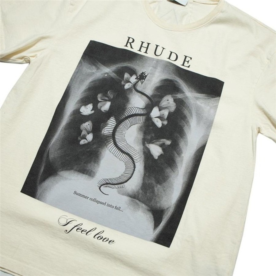 2021 Nouveau T-shirt Rhude Femmes Squelette Butterfly Imprimer T-shirt X-Ray Tops Tee Harajuku Hommes Vêtements 6WX0