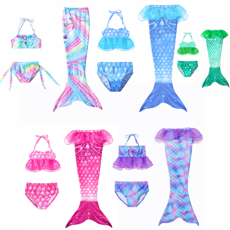 

Girls Swimsuit 3pcs Mermaid Tail swimwear kids mermaid Swim pool Bathing Suit Princess beach bikini girls party Cosplay Costumes28228b