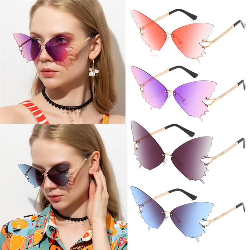 

Sunglasses Brand Butterfly Star Rimless Sun Glasses For Women UV Protection Oversized Steampunk Gradient Eyewear
