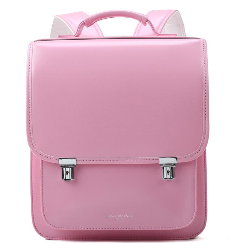 

Japan School Backpack for boys kids Orthopedic backpack book bags Children PU Japan school Bag students bag for girls, Pink