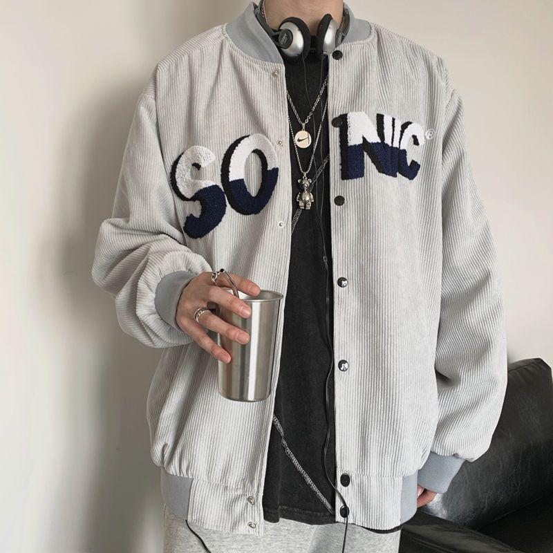

Women's Jackets Vintage Baseball Jacket Couple Corduroy Spring Autumn High Street Hip-hop Style Casual Loose Embroidered Trend, Black