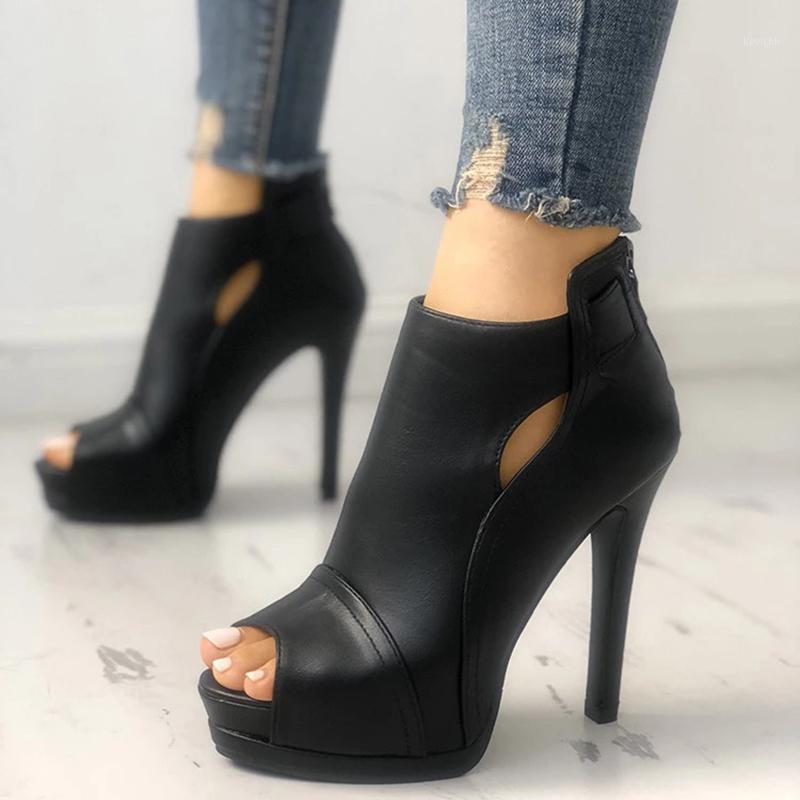 

Dress Shoes Women High Heels Platform Pumps Peep Toe For Female Zipper Solid Black Thin Heel Super Sexy Party Wedding Ladies, Black3