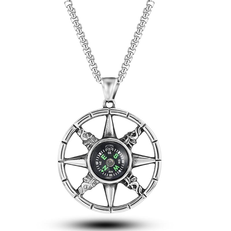 Pendant Necklaces Compass Rudder Necklace For Men Stainless Steel Seamen Sailor Navy Male Jewelry 24Inch Chain-image-709028858
