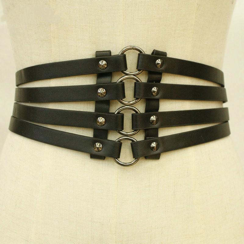 

Black Women Elastic Waistband Faux Leather Wide Waist Belt Metal Buckle Straps Slim Waist Shape-Making Cummerbund All Match Belt, Black;brown