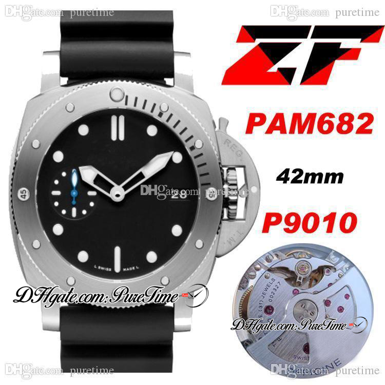

ZFF 47mm ZF682 P.9010 P9010 Automatic Mens Watch Titaniuml Case Black Index / Dot Dial & Rotating Rubber Bracelet Super Edition 2021 PTPM Puretime, Slivery;brown