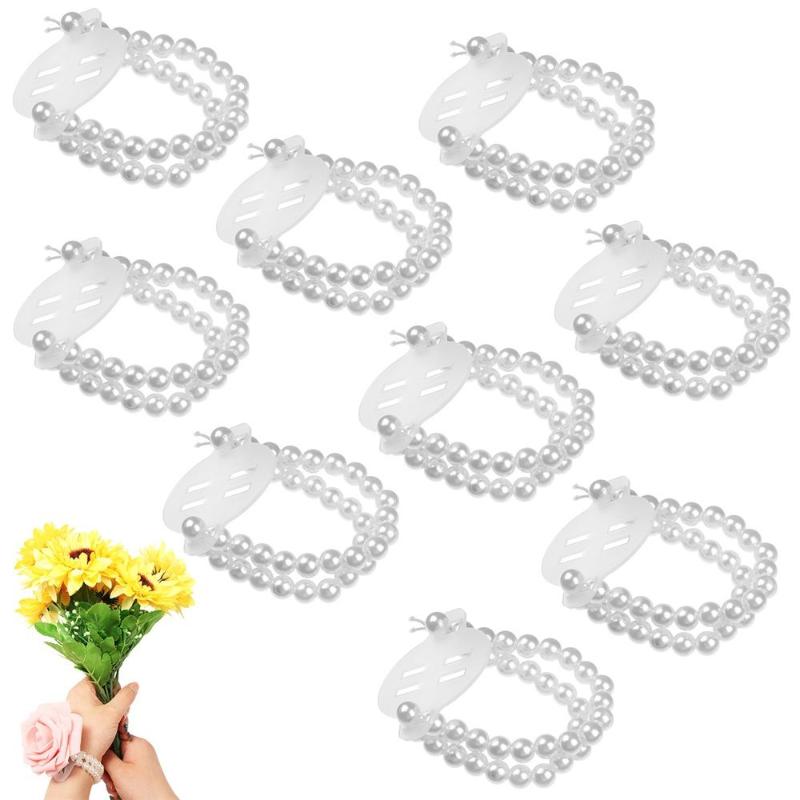 

Charm Bracelets Handmade Elastic Wedding Accessorise Hand Double Layer Pearl Wristband Bride Corsage Wristlet, Golden;silver