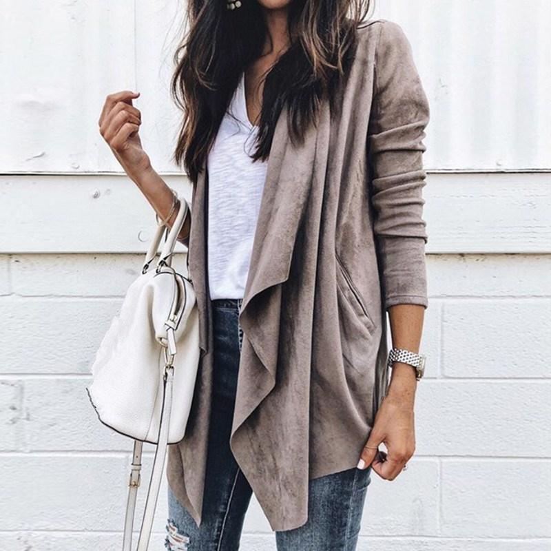 

Women' Leather & Faux 2021 Fashion Autumn Women Suede Jackets Pockets Female Biker Bomber Streetwear Asymmetrical Coats, As picture