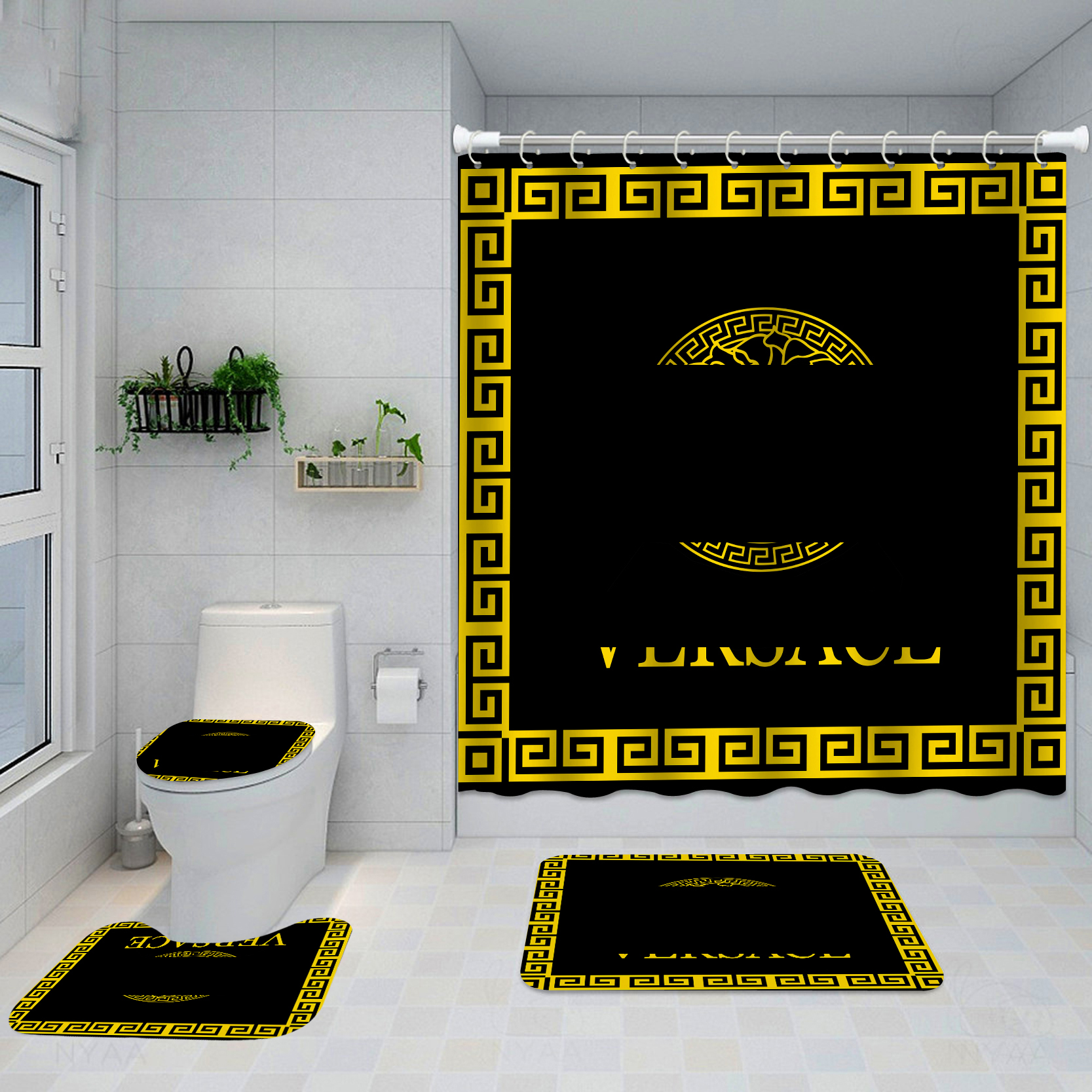 

Shower Curtains 3D Print Elegant Oil Painting Curtain Waterproof In The Bathroom With Hook Set Soft Bath Mat Toilet Carpet Rugs