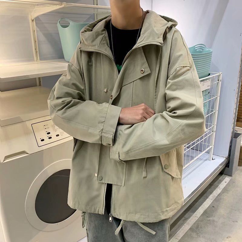 

2021 New Autumn Korean Style Hooded Men's Fashion Solid Color Casual Jackets Mens Streetwear Wild Loose Hip-hop Bomber Jacket Men G29q, Black