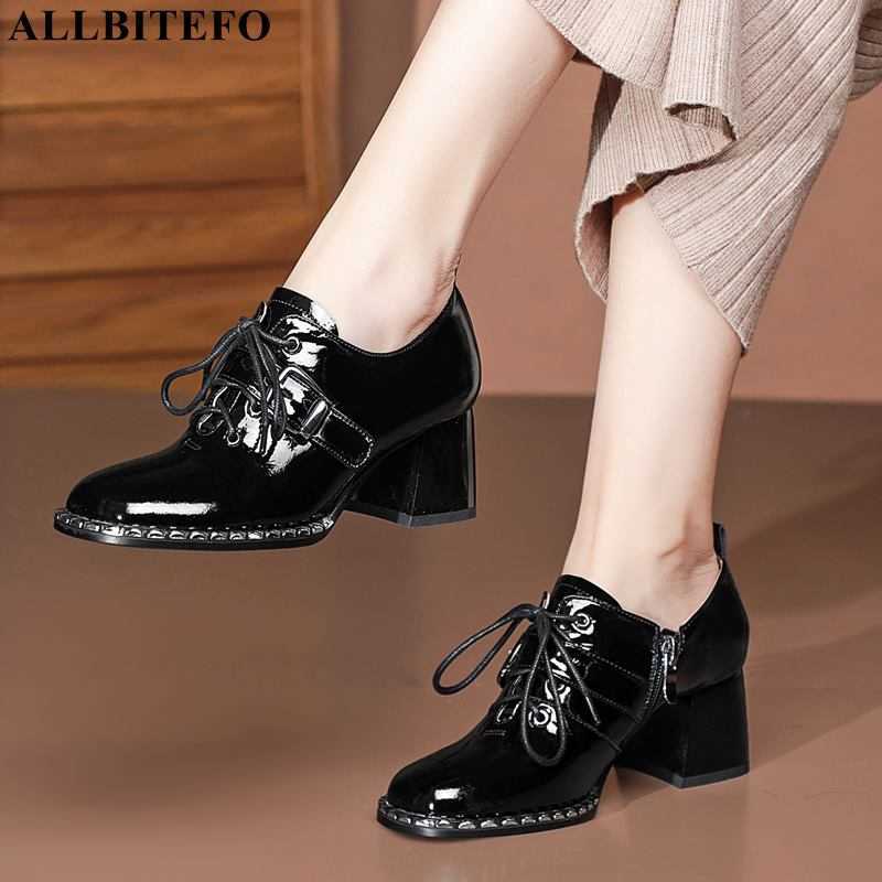 

ALLBITEFO fashion genuine leather women heels shoes cross tied street office work shoes women pumps high heels basic shoes 210611, As picture