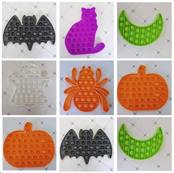

Halloween Theme Bubble Fidget Toys Rat Pumpkin Spider Cat Moon Hallowmas Image Sensory push Bubbles Finger Puzzle Party Gift Kids