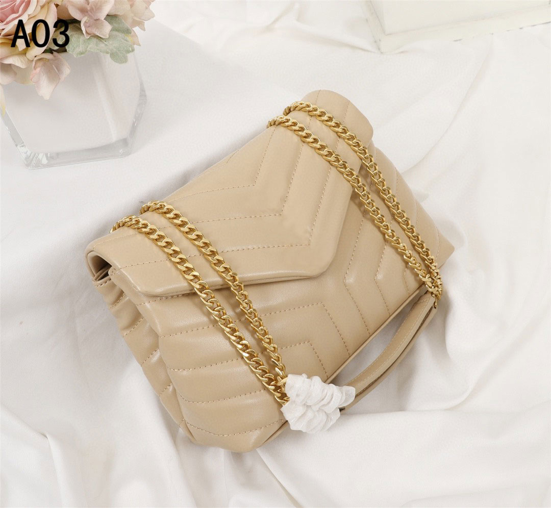 

High Quality real leather bags messenger designer handbags stripe square fat Metal chain bag LOULOU womens handbag large-capacity Buckles sh