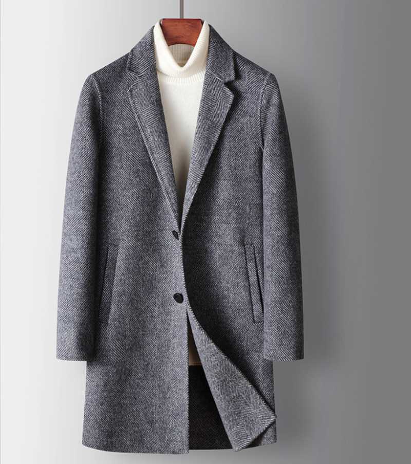 

Men's Trench Coats Double-sided Moat Autumn/winter Handmade Wool Medium-length Coat Character Albaca Cashmere, Gray