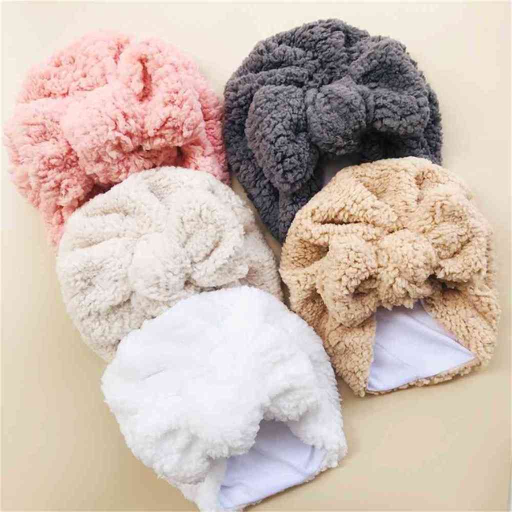 

INS infants kids girls polar fleece beanie caps winter warm plush hair wrap hats headbands giant big Teddy bow ear muffers headwear skull caps hairwraps H10R9R1, Leather pink (bow hat)