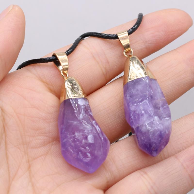 Pendant Necklaces Amethyst 100% Natural Stone Rough Gold-plated Head Necklace Women's Party Wearing Exquisite Holiday Gifts-image-720086345