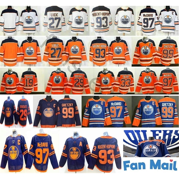

Men Women Kids Youth Edmonton Oilers Leon Draisaitl Ryan Nugent-Hopkins Wayne Gretzky McDavid Blue White Orange Ice Hockey Jerseys, Black;red