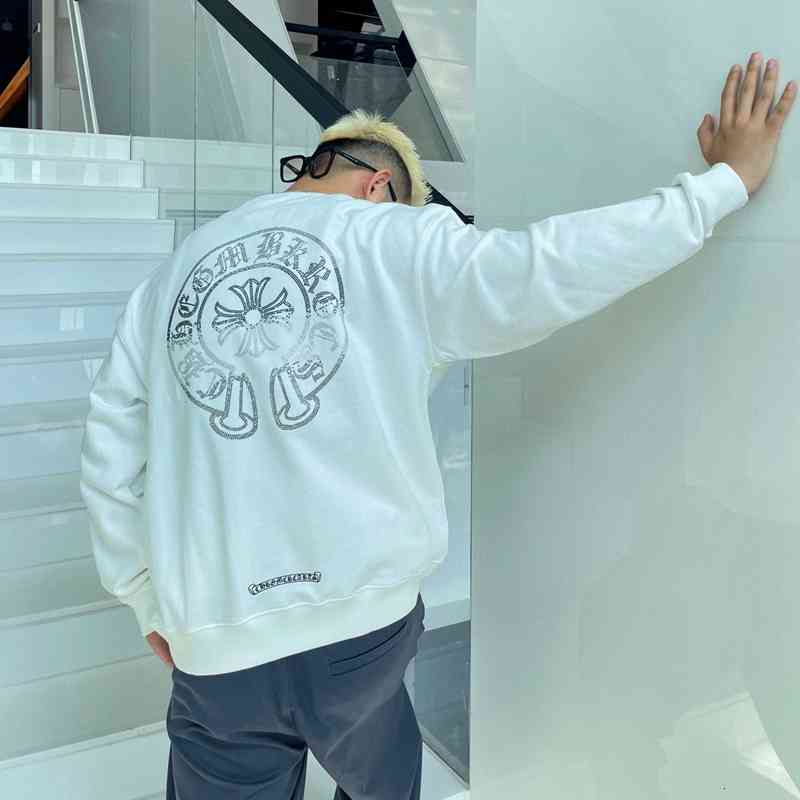 

Chrome Luxury hoodies Ins Autumn Fashion Brand Cro Ch Sanskrit Drilled Horseshoe Round Neck Men's and Women's Loose Leisure Sports Coat, Black
