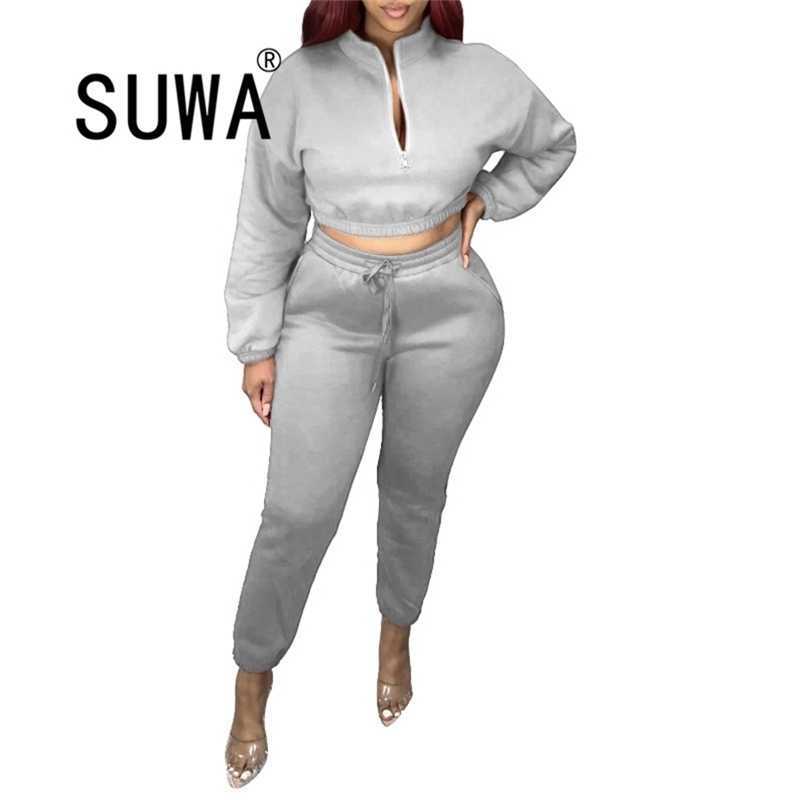 

Solid Color Classic Joggers Tracksuit Women Sets Clothes Long Sleeve Pullover Retro Top High Waist Pants Trousers Lounge Wear 210525, Black