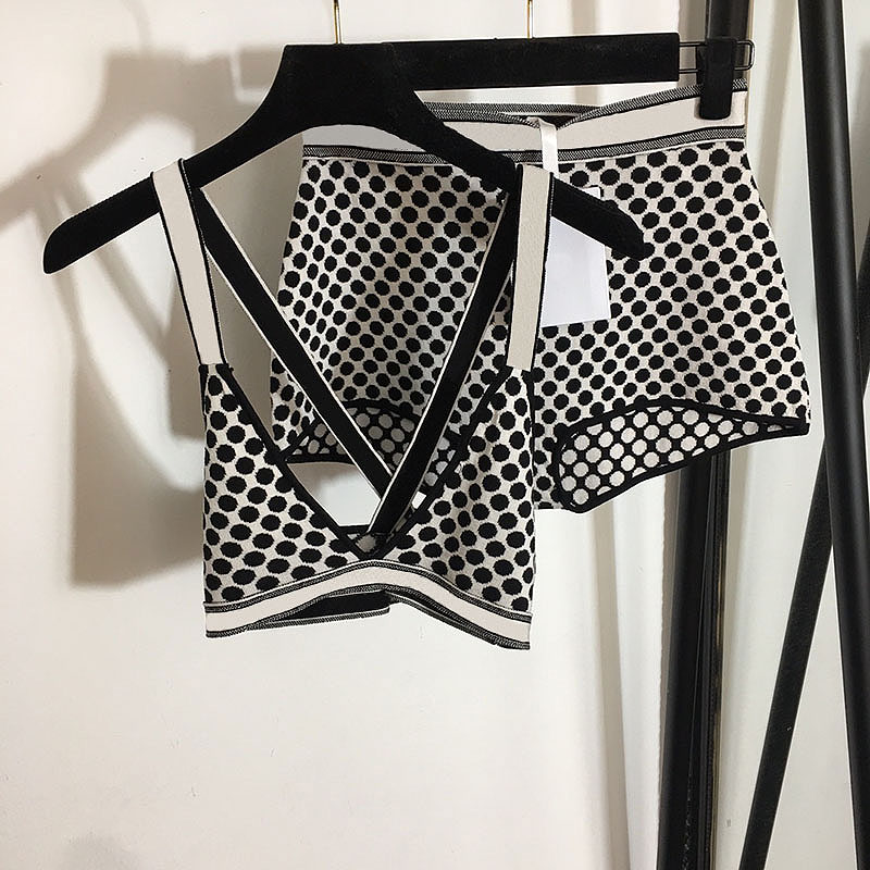 

Vintage Polka Dots Jacquard Swimwear Women Sexy Beach Bikini Summer Outdoor Vacation Beachwear Letter Printed Backless Swimsuit, White;black