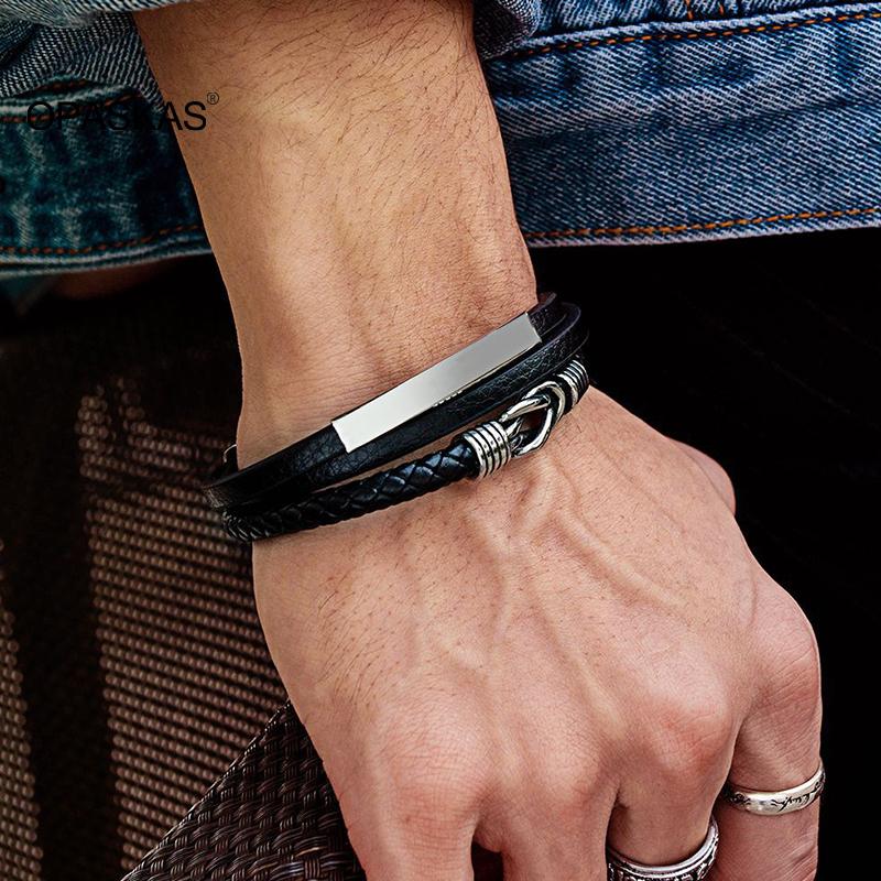 

Bangle Men's PU Leather Bracelet Black Woven Classic Style Hand Band Fashion Jewelry Gift PT