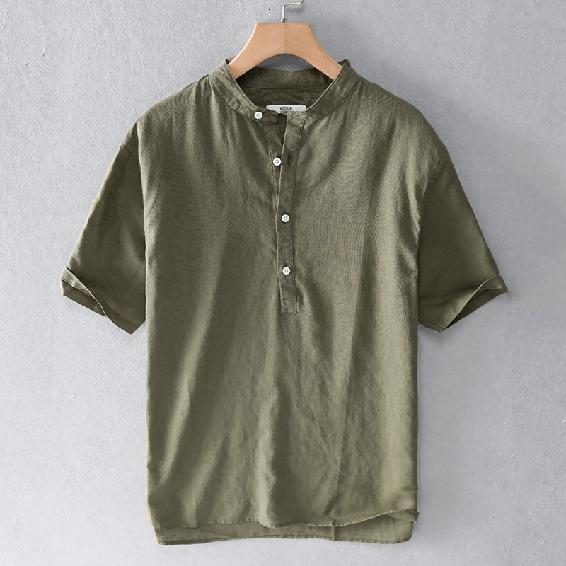 

2021 New Nova Marca De Vero Masculina Casual Curto-mangas Compridas Gola Camisas Para Moda Slida Camisa Dos Homens Transporte Rpido Nf0z, Army green