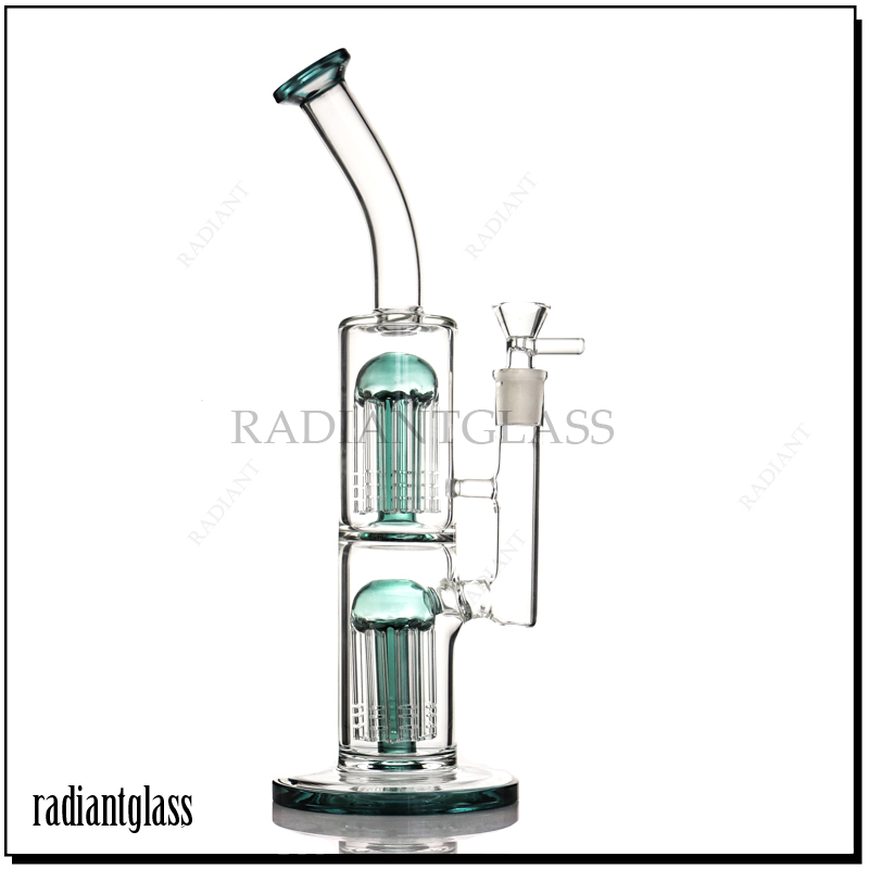 

Double arms tree perc bong Hookahs thick base design bubblers oil rigs water pipe dab rig hookah with 14mm female joint