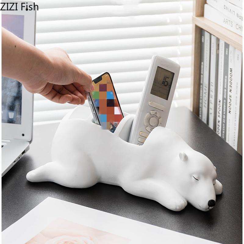 

Decorative Objects & Figurines Creativity Lovely Polar Bear Living Room Desktop Storage Decoration Key Remote Simulation Animal Sculpture Ho