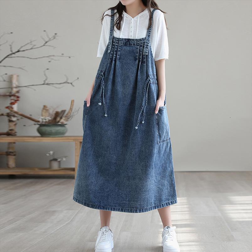

nini wonderland summer cotton denim women dress midi spaghetti strap loose korean style casual dresses big size, Black;gray