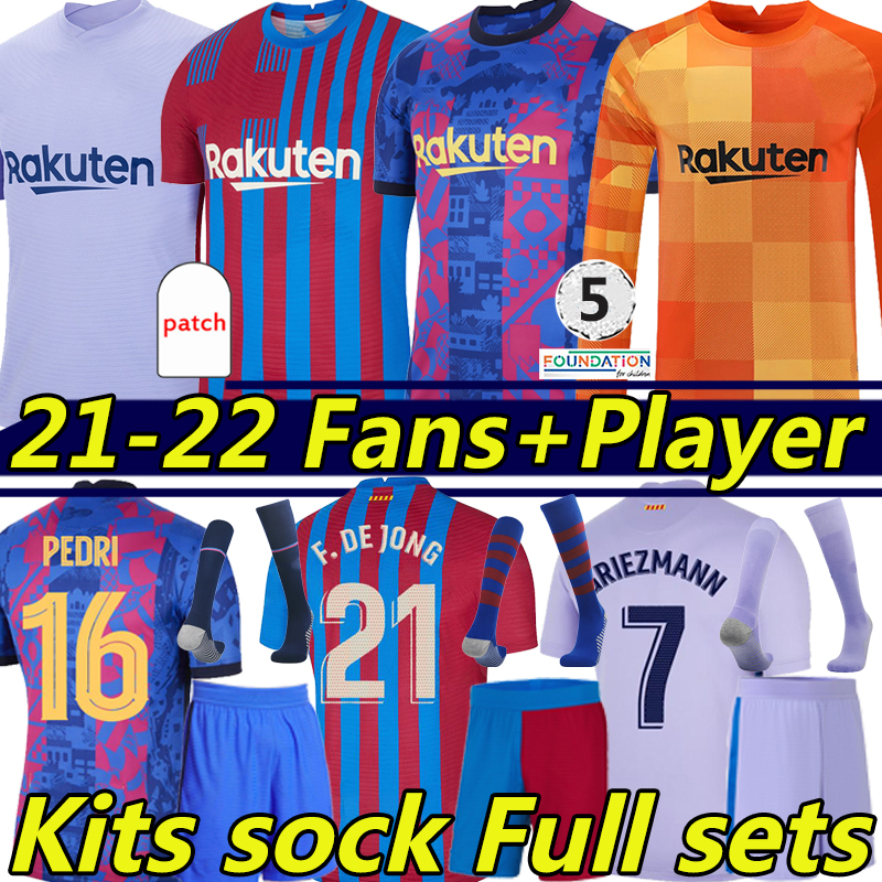 

21/22 Camisetas MEMPHIS Kun Aguero Barcelona soccer jerseys fans player version 2021 2022 BARCA PEDRI ANSU FATI football shirt GRIEZMANN F. DE JONG Kits sock Full sets, 21-22 home kit