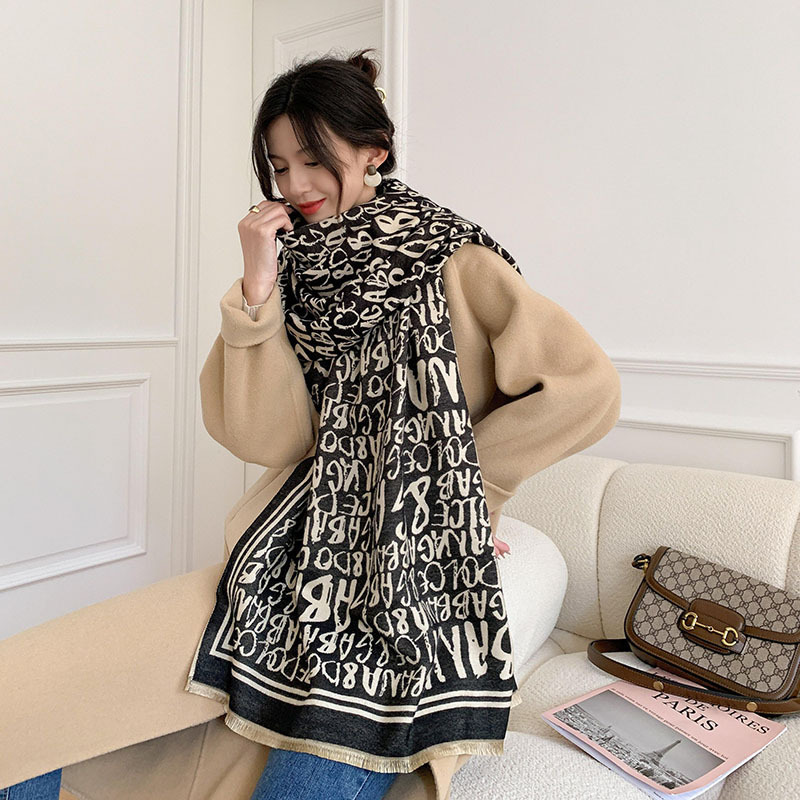 

Autumn and Winter New Graffiti Cashmere Scarf Womens Korean All-Matching Warm Thickened Long Section Shawl Scarf Dual-Purpose