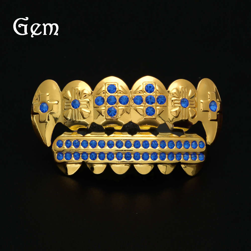 

Fashion brand hip hop jewelry gold teeth set with color diamond