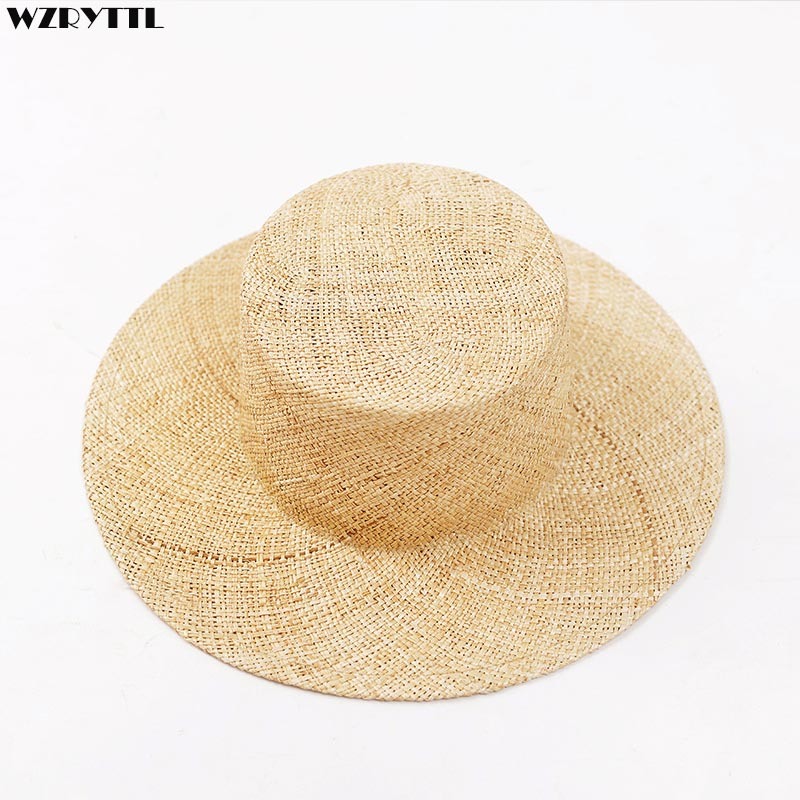 

2021 New Wholesale Natural Treasure Grass Straw Wide Brim Sun Hats for Women Summer Beach Popular Millinery Hat Base Boater Cap H1el, White