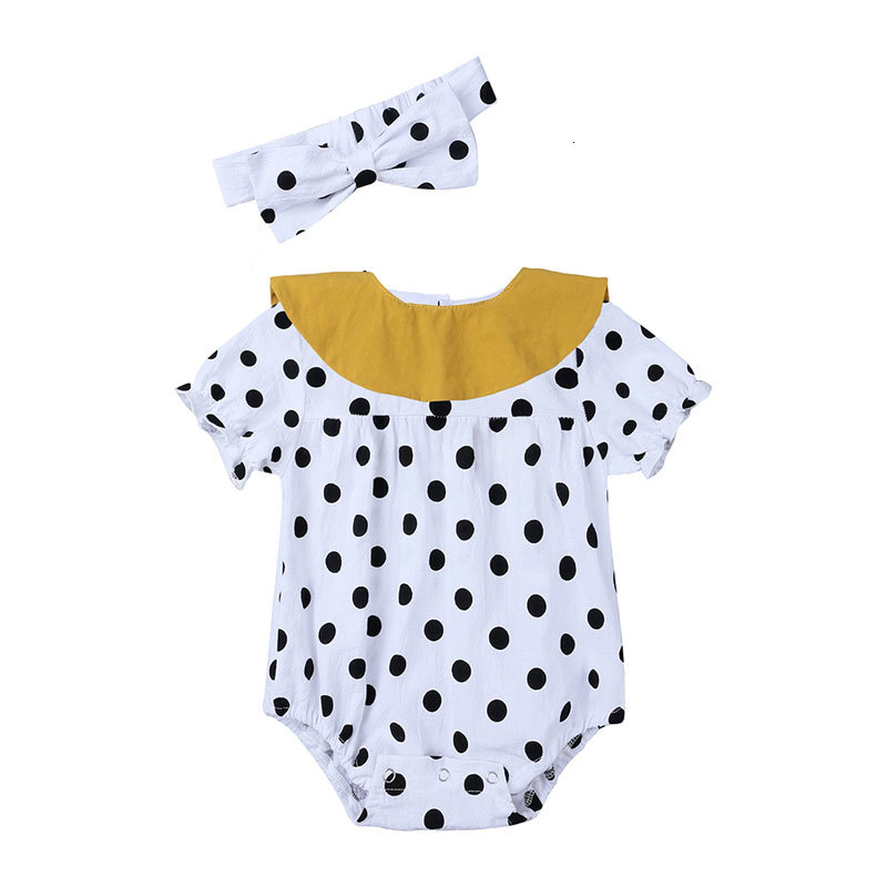 

2021 New Polka Dot Newborn Girl Cotton Short Sleeve Bodysuit+scarf 2 Pcs Summer Cartoon Infant Baby Clothes 3-18 Months 72xk, As picture