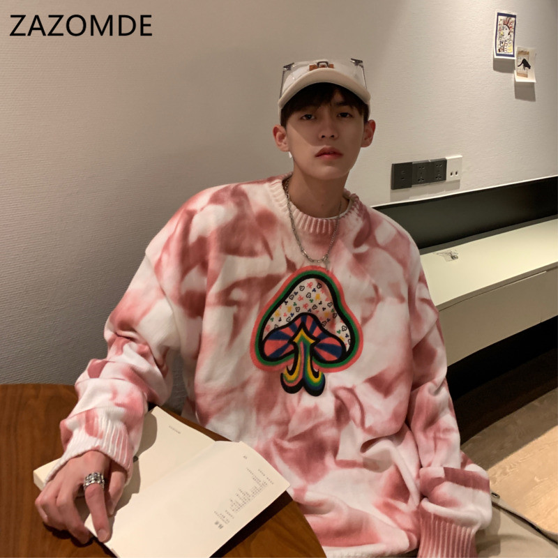 

ZAZOMDE Crew Neck Sweaters Men High Street Fashion Color Pullover Clothing Oversized Sweaters Men Autumn Winter Casual Tops Mens, Green