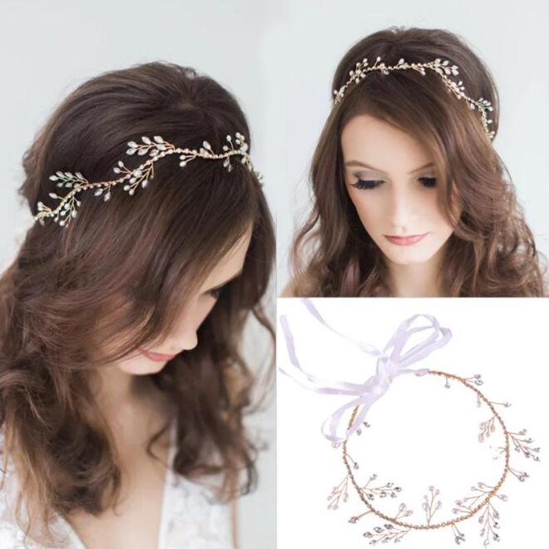

Hair Clips & Barrettes Handmade Rhinestone Vine Copper Wire Crystal Pearl Headband Brides Tiara Headdress Tocado Novia Bride Accessories, Golden;silver
