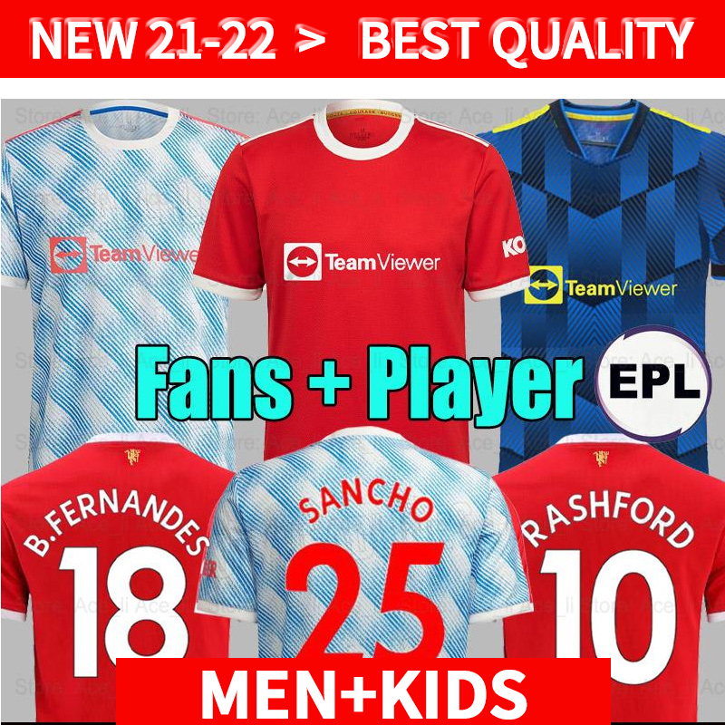

Player Version 2021 2022 Manchester B. FERNANDES soccer jerseys SANCHO UNITED CAVANI UTD VAN DE BEEK 21 22 RASHFORD aldult football t-shirt LINGARD Man Jersey kids kit, 2021 away kids