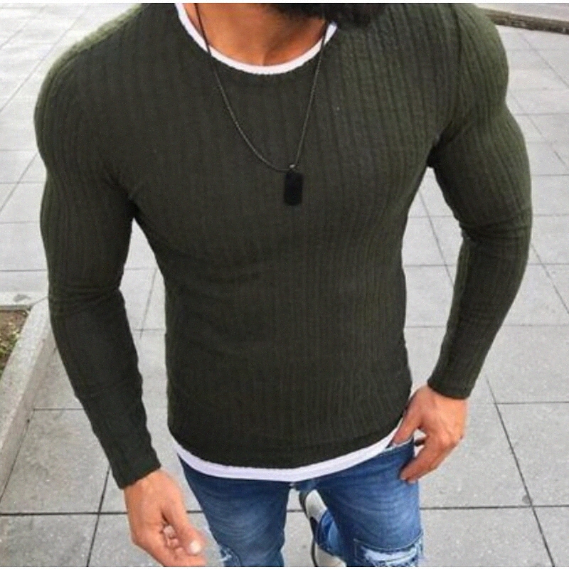 Men's Pullover Basic Long Sleeve Slim Sweater Cardigans Green Black Gray A5TE#