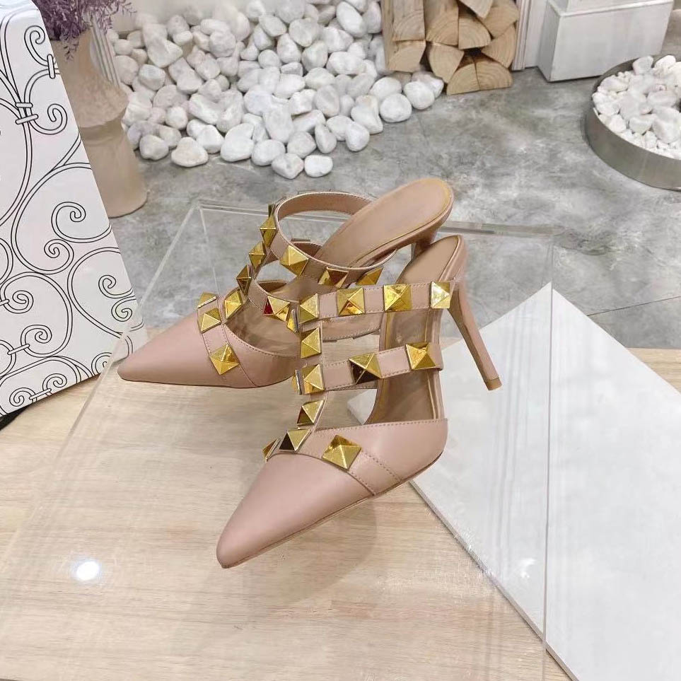 

fashion designer women shoes7.5cm high heels studded sandals sexy ladies wedge red bottom spike Party wedding Sandales femmes, Black